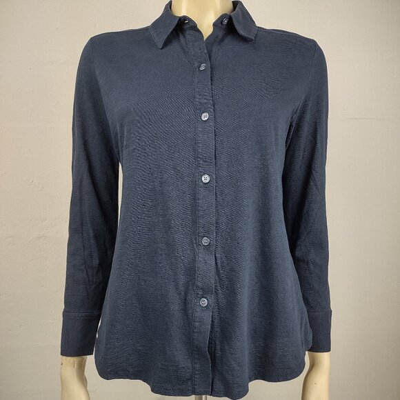 Theory dark blue navy 100% Cotton button front shirt blouse ladies Medium - Picture 1 of 7